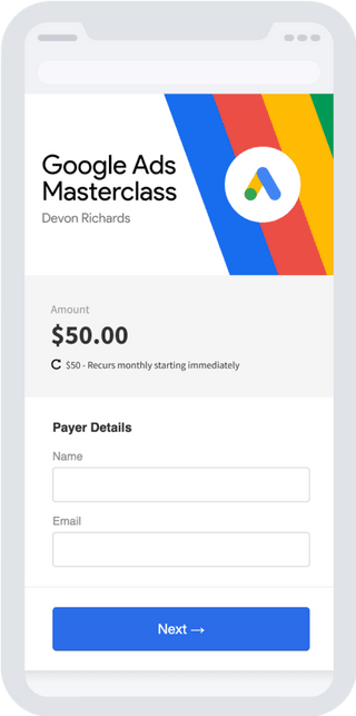 Google course custom MoonClerk checkout design