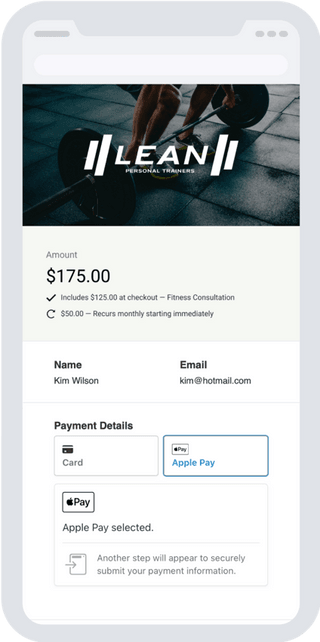 Lean gymn custom MoonClerk checkout design