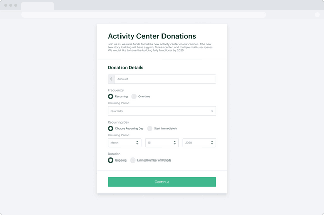 Activity Center custom MoonClerk checkout design